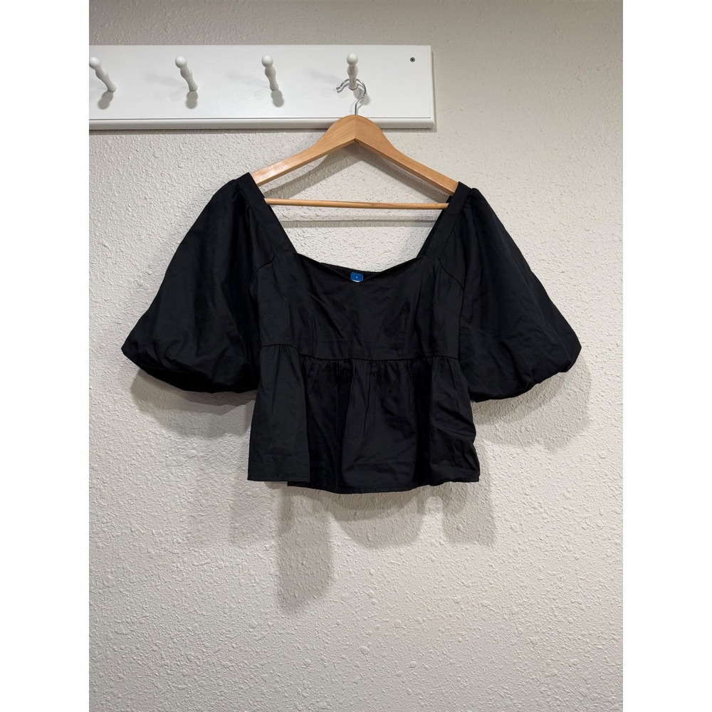 Old Navy Black Babydoll Puff Sleeve Peplum Top S Y2K Coquette Cottage Whimsigoth - Picture 3 of 8
